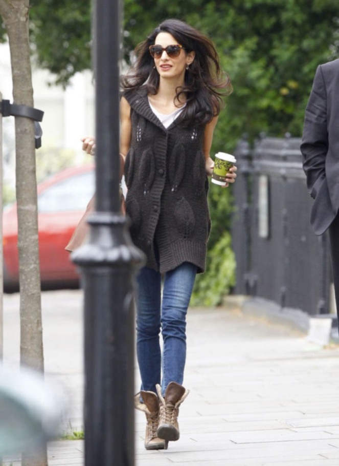 Exclusive... 51741488 British barrister and socialite Amal Alamuddin grabs a coffee to go in London, England on May 15, 2015. Amal is in town to support husband George Clooney in his London premiere of 