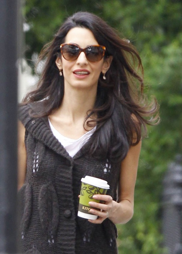 Exclusive... 51741489 British barrister and socialite Amal Alamuddin grabs a coffee to go in London, England on May 15, 2015. Amal is in town to support husband George Clooney in his London premiere of 