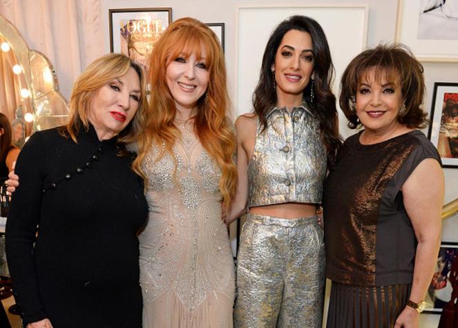 LONDON, ENGLAND - DECEMBER 03: (L to R) Patsy Tilbury, Charlotte Tilbury, Amal Clooney and mother Baria Alamuddin attend Charlotte Tilbury's naughty Christmas party celebrating the launch of Charlotte's new flagship beauty boutique in Covent Garden on December 3, 2015 in London, England. (Photo by David M. Benett/Dave Benett/Getty Images for Charlotte Tilbury)